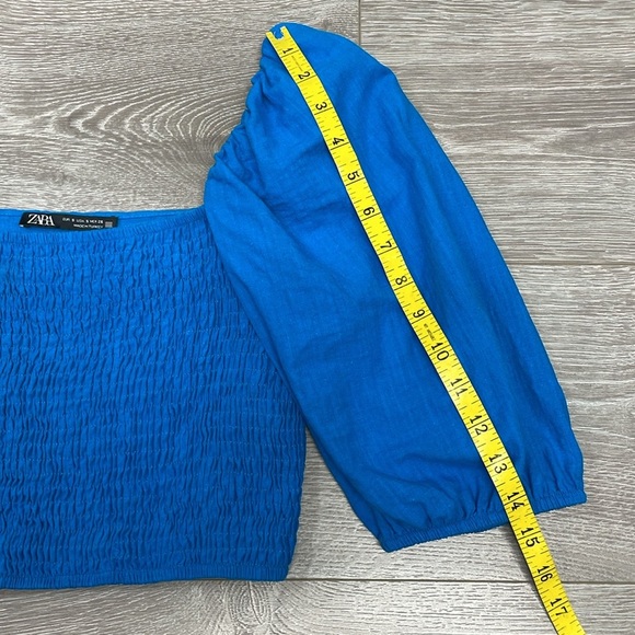 Zara Smocked Puff Sleeve Cropped Square Neck Blouse S - Picture 7 of 15